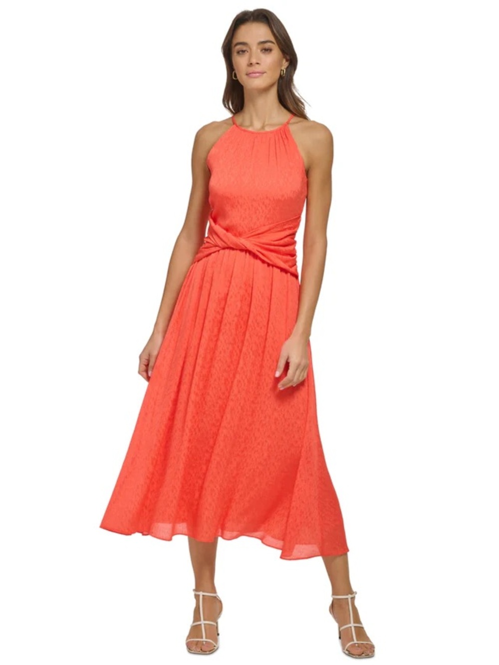 DKNY dark coral Halter-Neck Maxi Dress with Twist Front